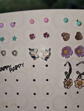 11 Cute Mixed Stud & Hoop Hypo-Allergenic Earring Set - Purple, Pink, Turquoise